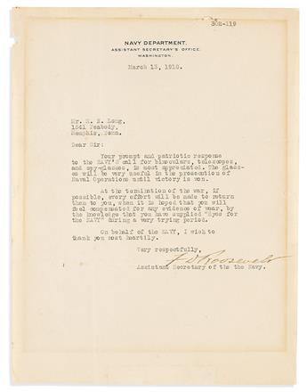 ROOSEVELT, FRANKLIN D. Two items: Photograph Signed and Inscribed * Typed Letter Signed.